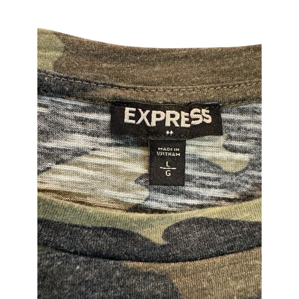 Express Women’s Size L Top Camouflage & Black Semi-Sheer Short Sleeve Shirt - Picture 4 of 7